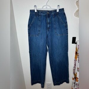 High rise, wide leg, blue jeans